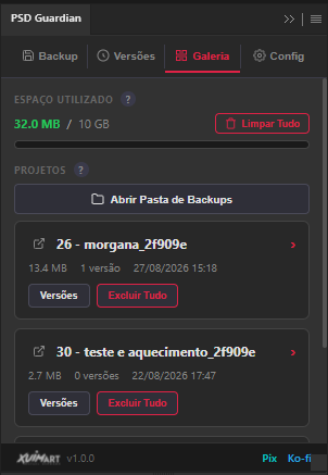Tela de Versões